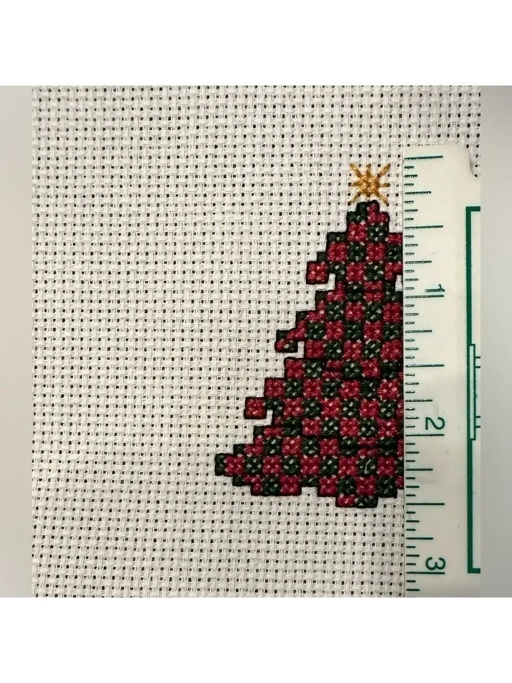 Christmas Tree Counted Cross Stitch, Hand Completed needlework on Aida cloth